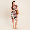 Robe droite courte col V manches courtes orange femme
