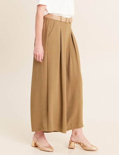 Pantalon jupe-culotte large vert olive femme