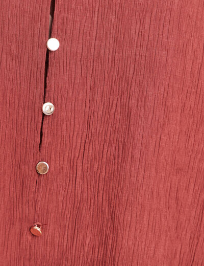 Blouse col v manches 3/4 fluide marron cognac femme