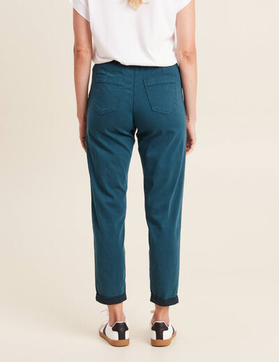 Pantalon coupe droite à coulisse bleu canard femme