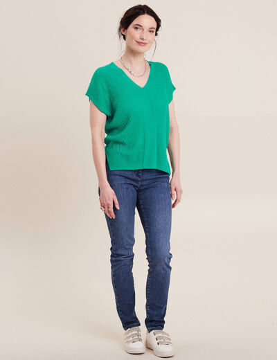 Pull à manches courtes vert turquoise femme