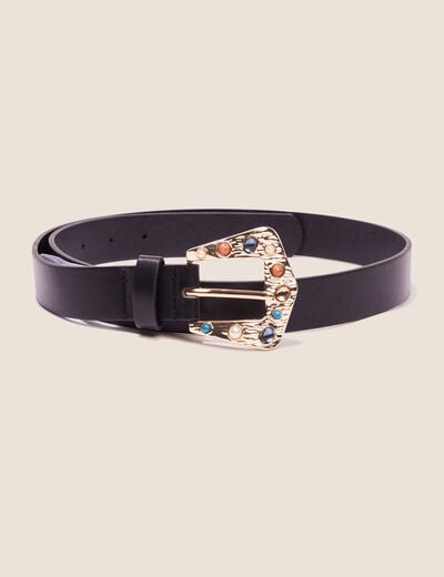 Ceinture boucle effet pierres noir femme