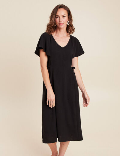 Robe longue droite manches courtes noir femme