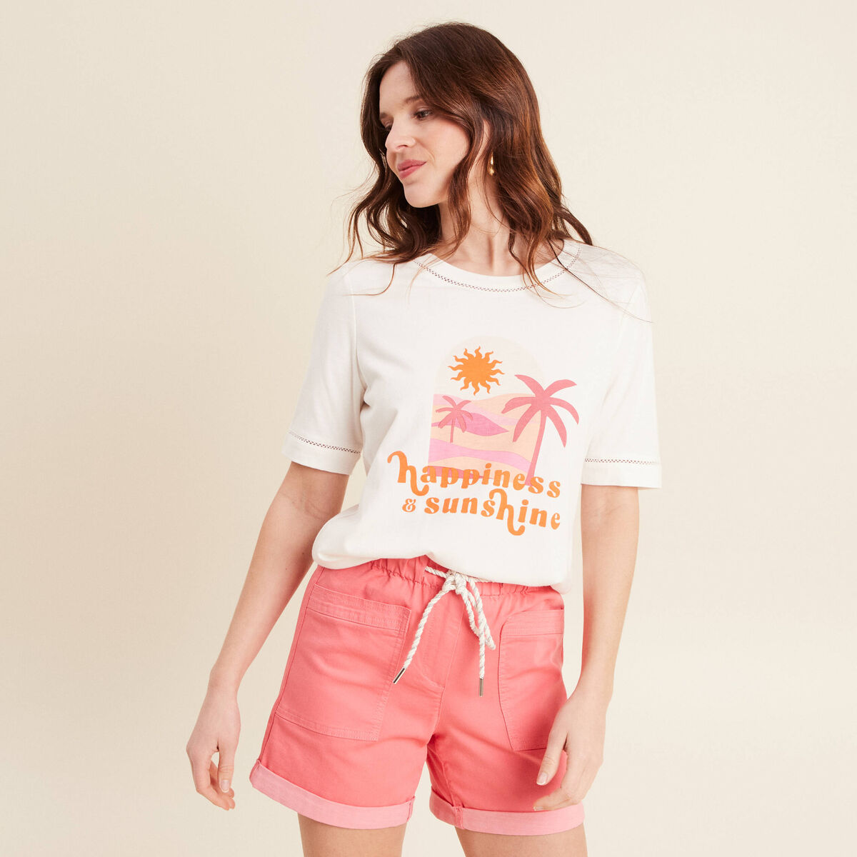 T-shirt manches courtes ecru femme