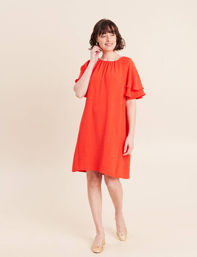 Robe courte &eacute;vas&eacute;e manches courtes orange fonc&eacute; femme