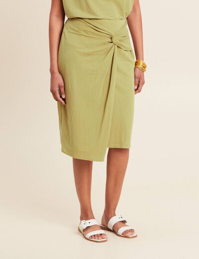 Jupe droite effet portefeuille vert olive femme