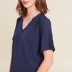 Blouse col V manches courtes bleu marine femme