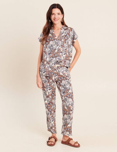 Pantalon coupe chino en lin marron femme