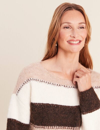 Pull col bateau marron femme