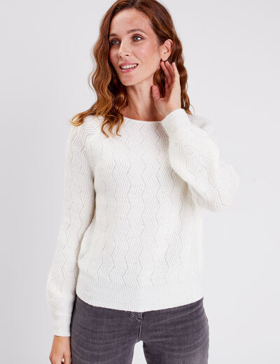 Pull manches longues à sequins ecru femme