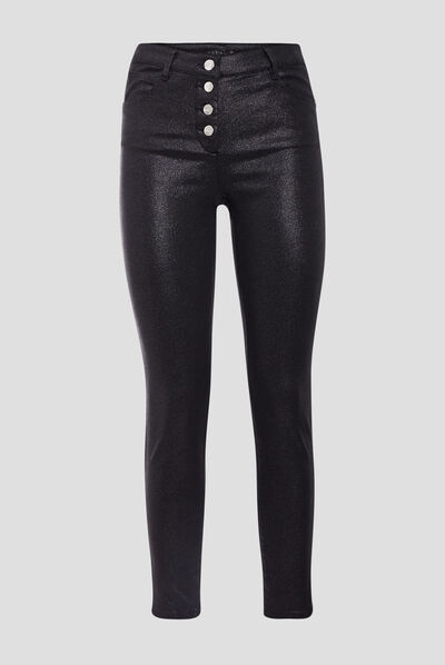 Pantalon ajusté enduit noir femme