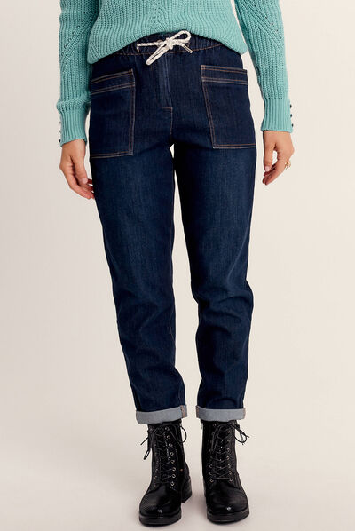 Jean large à coulisse denim brut femme