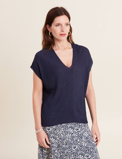 Pull à manches courtes bleu marine femme