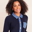 Veste col chemise manches longues bleu fonc&eacute; femme
