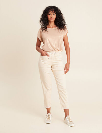 Pantalon coupe mom 7/8&egrave;me ivoire femme