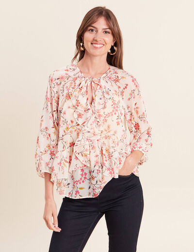 Blouse ample en voile manches 3/4 multicolore femme