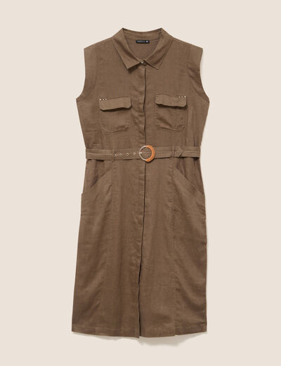 Robe &eacute;vas&eacute;e manches tr&egrave;s courtes vert kaki femme