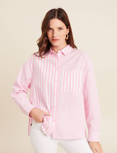 Chemise ample mi-longue en coton rose femme