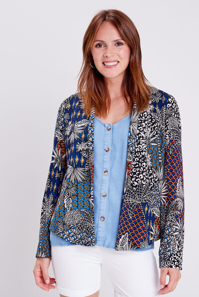 Veste droite avec col châle noir femme
