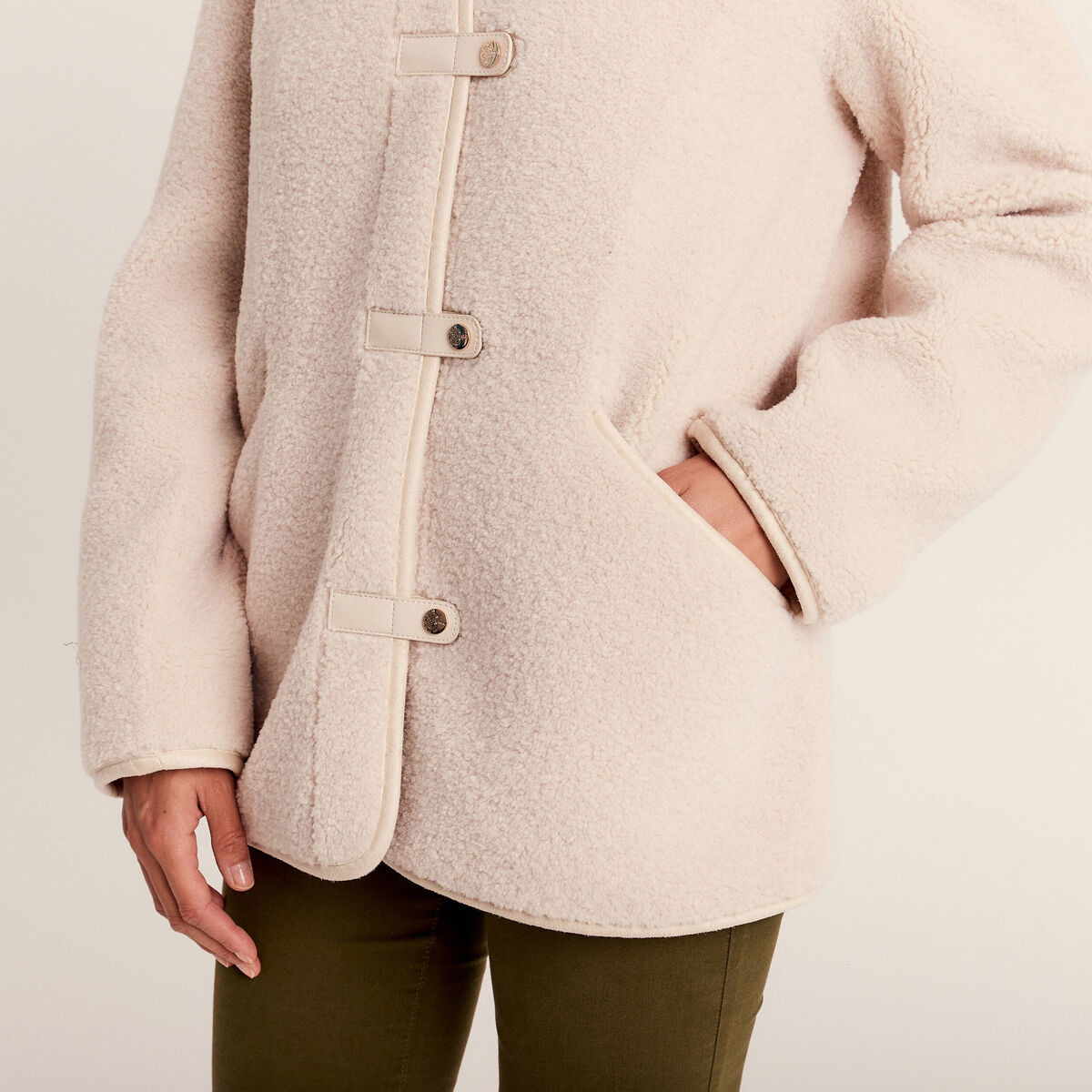 Manteau droit effet mouton ivoire femme