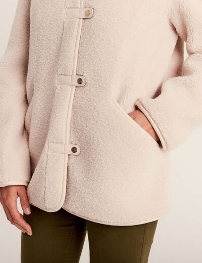 Manteau droit effet mouton ivoire femme
