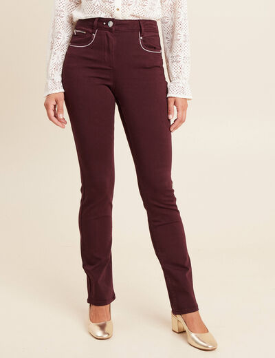 Pantalon droit taille haute bordeaux femme