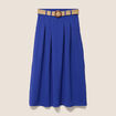 Jupe longue &eacute;vas&eacute;e ceintur&eacute;e bleu fonc&eacute; femme