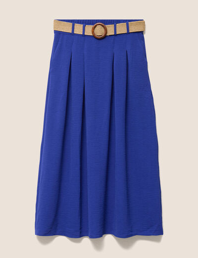 Jupe longue &eacute;vas&eacute;e ceintur&eacute;e bleu fonc&eacute; femme