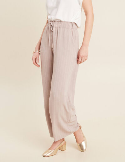 Pantalon large taille haute beige femme