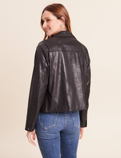 Veste courte droite aspect daim noir femme