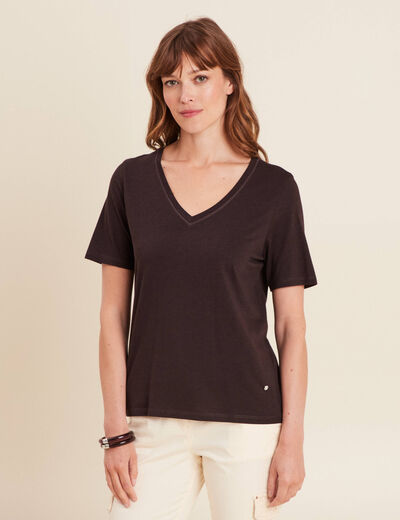 T-shirt manches courtes marron foncé femme