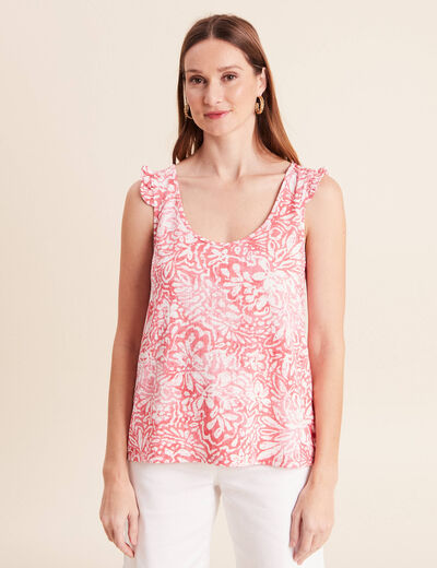 D&eacute;bardeur d&eacute;tails de volants orange corail femme
