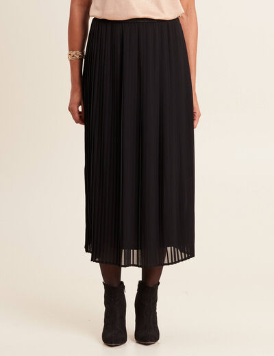 Jupe longue évasée plissée noir femme