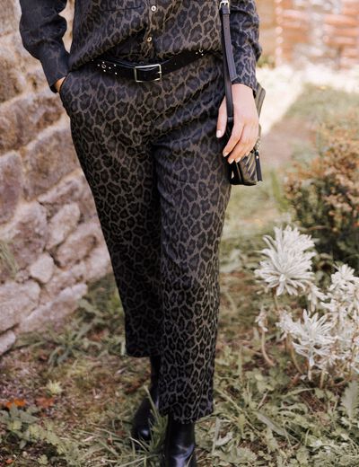 Pantalon flou taille bascul&eacute;e vert kaki femme