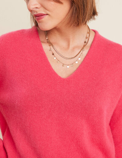 Pull en cachemire manches longues rose framboise femme