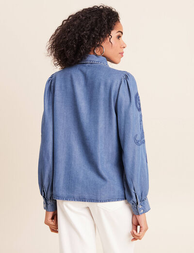 Chemise broderie manches longues denim double stone femme