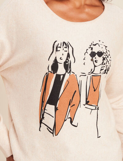 Pull col rond manches longues creme femme