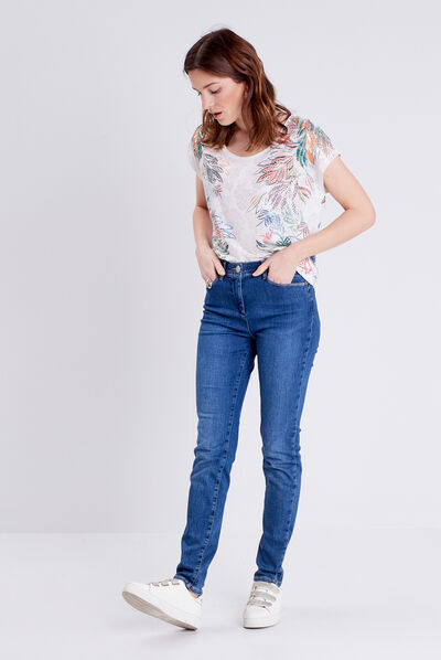 T-shirt manches courtes strass ecru femme
