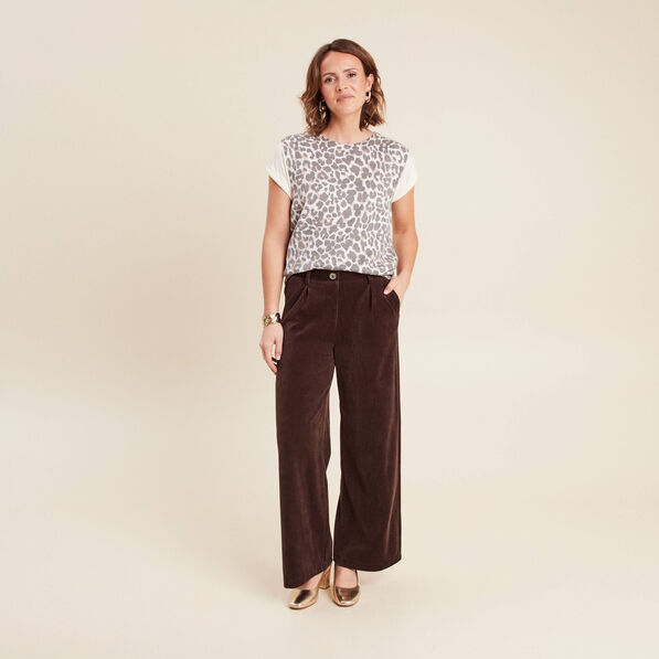 pantalon large velours marron femme Pantalon large velours marron femme