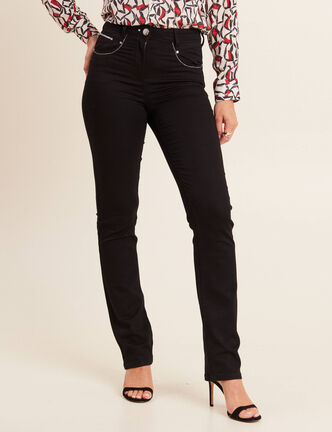 Pantalon droit taille haute noir femme