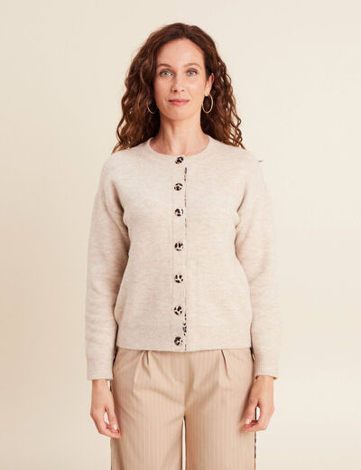 Gilet droit mi-long col rond beige femme