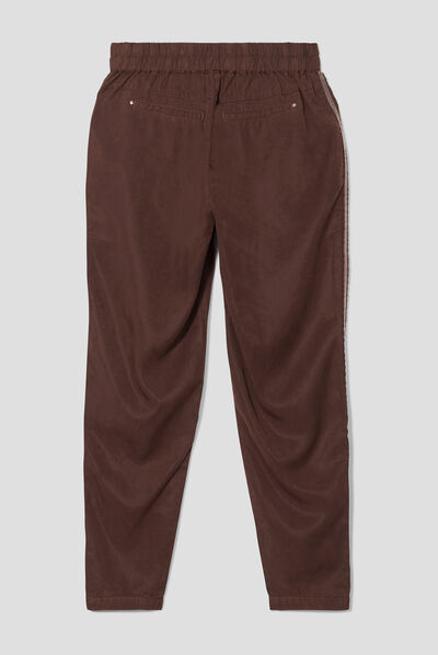 Pantalon flou taille basculée marron foncé femme