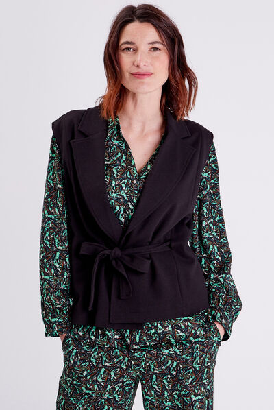 Veste tailleur sans manches noir femme