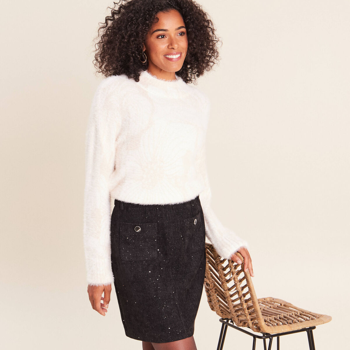 Pull col montant doux beige femme