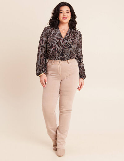Jean coupe droite taille haute denim beige femme