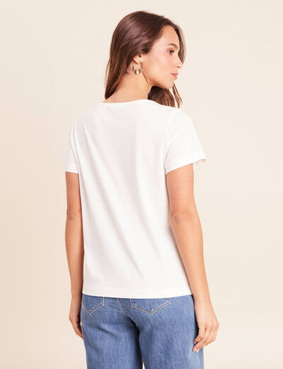 T-shirt col rond manches courtes ecru femme