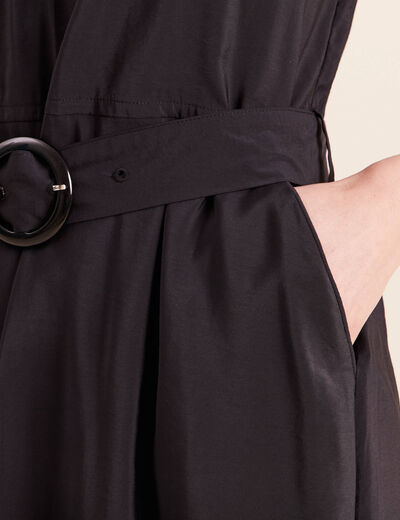 Robe &eacute;vas&eacute;e 3/4 sans manches ceinture noir femme