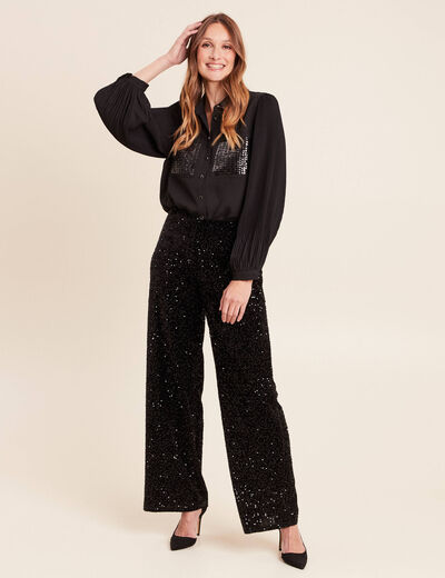 Pantalon &agrave; sequins noir femme