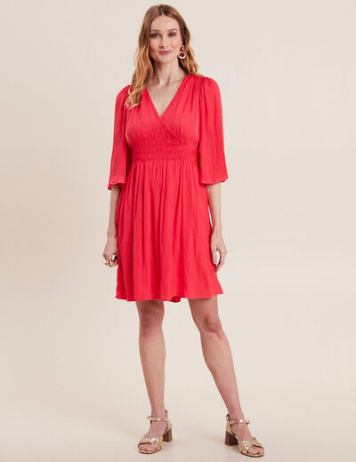Robe empire smockée satin rose cerise femme