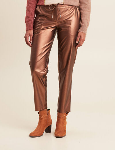 Pantalon ample simili cuir couleur cuivre femme